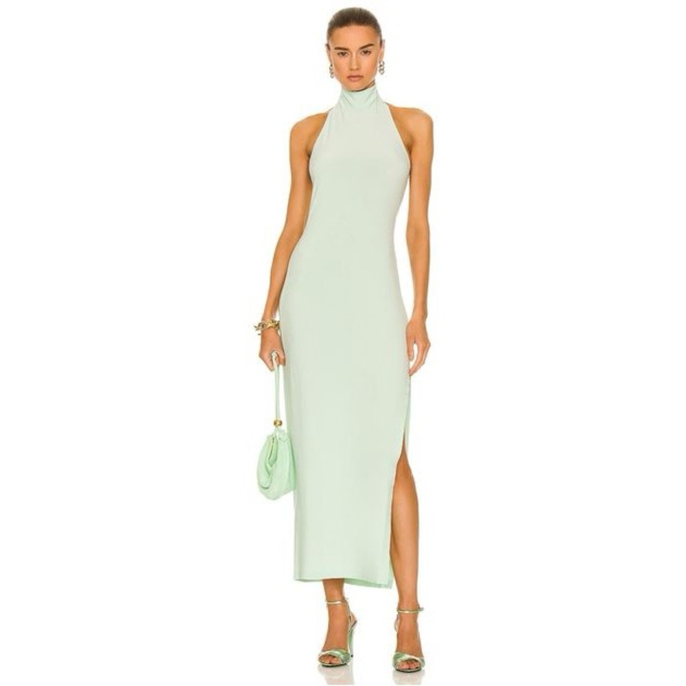 NWT NORMA KAMALI SEAFOAM HALTER TURTLE NECK SIDE SLIT GOWN SIZE XXS
